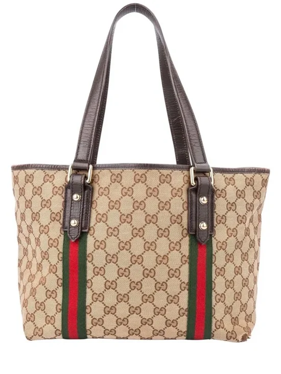 Gucci Beige GG Canvas Tote with Brown Leather and Green-Red Web - Picture 3 of 16